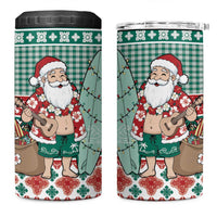Hawaiian Funny Santa Surf 4 in 1 Can Cooler Tumbler Mele Kalikimaka Palaka Quilt Pattern - Polynesian Pride