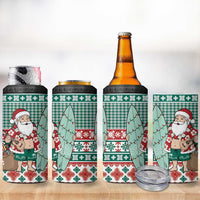 Hawaiian Funny Santa Surf 4 in 1 Can Cooler Tumbler Mele Kalikimaka Palaka Quilt Pattern - Polynesian Pride