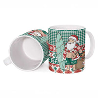 Hawaiian Funny Santa Surf Ceramic Mug Mele Kalikimaka Palaka Quilt Pattern - Polynesian Pride