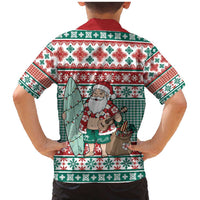 Hawaiian Funny Santa Surf Family Matching Mermaid Dress and Hawaiian Shirt Mele Kalikimaka Palaka Quilt Pattern - Polynesian Pride