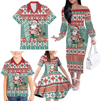Hawaiian Funny Santa Surf Family Matching Off The Shoulder Long Sleeve Dress and Hawaiian Shirt Mele Kalikimaka Palaka Quilt Pattern - Polynesian Pride