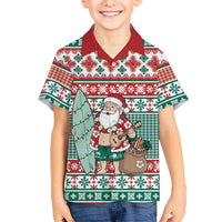 Hawaiian Funny Santa Surf Family Matching Off The Shoulder Long Sleeve Dress and Hawaiian Shirt Mele Kalikimaka Palaka Quilt Pattern - Polynesian Pride