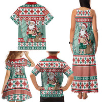 Hawaiian Funny Santa Surf Family Matching Tank Maxi Dress and Hawaiian Shirt Mele Kalikimaka Palaka Quilt Pattern - Polynesian Pride