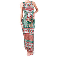 Hawaiian Funny Santa Surf Family Matching Tank Maxi Dress and Hawaiian Shirt Mele Kalikimaka Palaka Quilt Pattern - Polynesian Pride