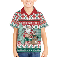 Hawaiian Funny Santa Surf Kid Hawaiian Shirt Mele Kalikimaka Palaka Quilt Pattern - Polynesian Pride