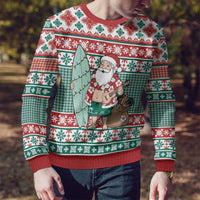 Hawaiian Funny Santa Surf Ugly Christmas Sweater Mele Kalikimaka Palaka Quilt Pattern - Polynesian Pride