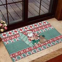 Hawaiian Funny Santa Surf Rubber Doormat Mele Kalikimaka Palaka Quilt Pattern - Polynesian Pride