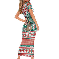 Hawaiian Funny Santa Surf Short Sleeve Bodycon Dress Mele Kalikimaka Palaka Quilt Pattern LT9 - Polynesian Pride