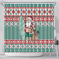 Hawaiian Funny Santa Surf Shower Curtain Mele Kalikimaka Palaka Quilt Pattern - Polynesian Pride