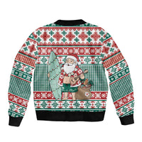 Hawaiian Funny Santa Surf Sleeve Zip Bomber Jacket Mele Kalikimaka Palaka Quilt Pattern - Polynesian Pride