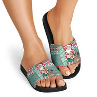 Hawaiian Funny Santa Surf Slide Sandals Mele Kalikimaka Palaka Quilt Pattern - Polynesian Pride
