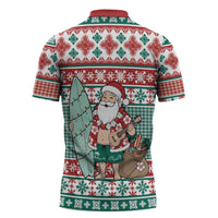 Hawaiian Funny Santa Surf Zipper Polo Shirt Mele Kalikimaka Palaka Quilt Pattern - Polynesian Pride