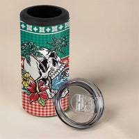 Hawaiian Skull Surfs 4 in 1 Can Cooler Tumbler Mele Kalikimaka Palaka Quilt Pattern - Polynesian Pride