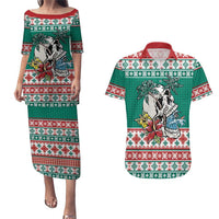 Hawaiian Skull Surfs Couples Matching Puletasi and Hawaiian Shirt Mele Kalikimaka Palaka Quilt Pattern - Polynesian Pride