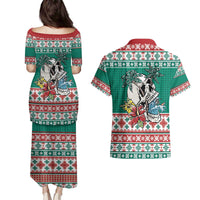 Hawaiian Skull Surfs Couples Matching Puletasi and Hawaiian Shirt Mele Kalikimaka Palaka Quilt Pattern - Polynesian Pride
