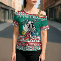 Hawaiian Skull Surfs Cross Shoulder Shirt Mele Kalikimaka Palaka Quilt Pattern LT9 - Polynesian Pride
