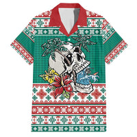 Hawaiian Skull Surfs Family Matching Long Sleeve Bodycon Dress and Hawaiian Shirt Mele Kalikimaka Palaka Quilt Pattern - Polynesian Pride