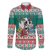 Hawaiian Skull Surfs Family Matching Mermaid Dress and Hawaiian Shirt Mele Kalikimaka Palaka Quilt Pattern - Polynesian Pride