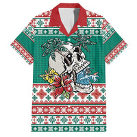 Hawaiian Skull Surfs Family Matching Off Shoulder Maxi Dress and Hawaiian Shirt Mele Kalikimaka Palaka Quilt Pattern LT9 Dad's Shirt - Short Sleeve Green - Polynesian Pride