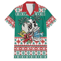 Hawaiian Skull Surfs Family Matching Short Sleeve Bodycon Dress and Hawaiian Shirt Mele Kalikimaka Palaka Quilt Pattern LT9 Dad's Shirt - Short Sleeve Green - Polynesian Pride