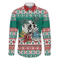 Hawaiian Skull Surfs Family Matching Summer Maxi Dress and Hawaiian Shirt Mele Kalikimaka Palaka Quilt Pattern LT9 Dad's Shirt - Long Sleeve Green - Polynesian Pride