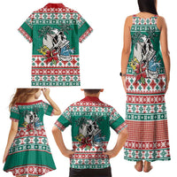 Hawaiian Skull Surfs Family Matching Tank Maxi Dress and Hawaiian Shirt Mele Kalikimaka Palaka Quilt Pattern - Polynesian Pride