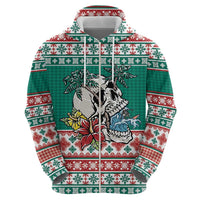 Hawaiian Skull Surfs Hoodie Mele Kalikimaka Palaka Quilt Pattern - Polynesian Pride