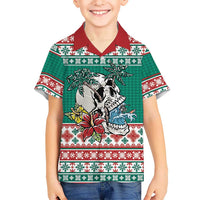 Hawaiian Skull Surfs Kid Hawaiian Shirt Mele Kalikimaka Palaka Quilt Pattern LT9 Kid Green - Polynesian Pride