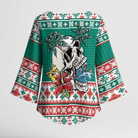 Hawaiian Skull Surfs Kimono Sleeve Blouse Mele Kalikimaka Palaka Quilt Pattern - Polynesian Pride