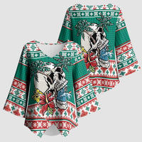 Hawaiian Skull Surfs Kimono Sleeve Blouse Mele Kalikimaka Palaka Quilt Pattern - Polynesian Pride