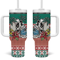 Hawaiian Skull Surfs Tumbler With Handle Mele Kalikimaka Palaka Quilt Pattern - Polynesian Pride