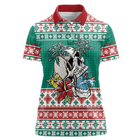 Hawaiian Skull Surfs Women Polo Shirt Mele Kalikimaka Palaka Quilt Pattern - Polynesian Pride