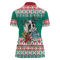 Hawaiian Skull Surfs Women Polo Shirt Mele Kalikimaka Palaka Quilt Pattern - Polynesian Pride