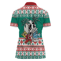 Hawaiian Skull Surfs Women Polo Shirt Mele Kalikimaka Palaka Quilt Pattern - Polynesian Pride