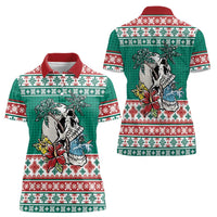 Hawaiian Skull Surfs Women Polo Shirt Mele Kalikimaka Palaka Quilt Pattern - Polynesian Pride