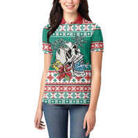 Hawaiian Skull Surfs Women Polo Shirt Mele Kalikimaka Palaka Quilt Pattern - Polynesian Pride