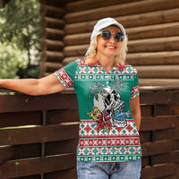 Hawaiian Skull Surfs Women Polo Shirt Mele Kalikimaka Palaka Quilt Pattern - Polynesian Pride