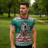 Hawaiian Skull Surfs Zipper Polo Shirt Mele Kalikimaka Palaka Quilt Pattern LT9 - Polynesian Pride