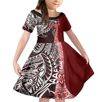 Aloha Vintage Hawaii Tribal Family Matching Mermaid Dress and Hawaiian Shirt Red Style LT9 Daughter's Dress Red - Polynesian Pride