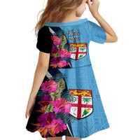 Bula Fiji Vintage Fijian Masi Pattern Family Matching Off Shoulder Maxi Dress and Hawaiian Shirt Blue Unique LT9 - Polynesian Pride