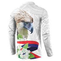 Philippines Eagle and Sampaguita Flowers Button Sweatshirt Polynesian Pattern