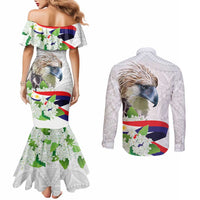 Philippines Eagle and Sampaguita Flowers Couples Matching Mermaid Dress and Long Sleeve Button Shirt Polynesian Pattern