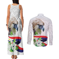 Philippines Eagle and Sampaguita Flowers Couples Matching Tank Maxi Dress and Long Sleeve Button Shirt Polynesian Pattern