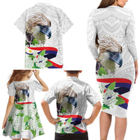 Philippines Eagle and Sampaguita Flowers Family Matching Long Sleeve Bodycon Dress and Hawaiian Shirt Polynesian Pattern