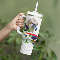 Philippines Eagle and Sampaguita Flowers Tumbler With Handle Polynesian Pattern LT9