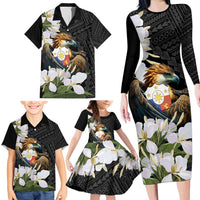 Philippines Eagle with Coat Of Arm Family Matching Long Sleeve Bodycon Dress and Hawaiian Shirt Simple Sampaguita Jasmine