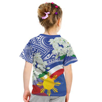 Philippines Flag Kid T Shirt Sampaguita Jasmine with Polynesian Tribal