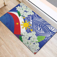 Philippines Flag Rubber Doormat Sampaguita Jasmine with Polynesian Tribal