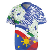 Philippines Flag Rugby Jersey Sampaguita Jasmine with Polynesian Tribal