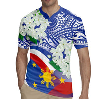 Philippines Flag Rugby Jersey Sampaguita Jasmine with Polynesian Tribal